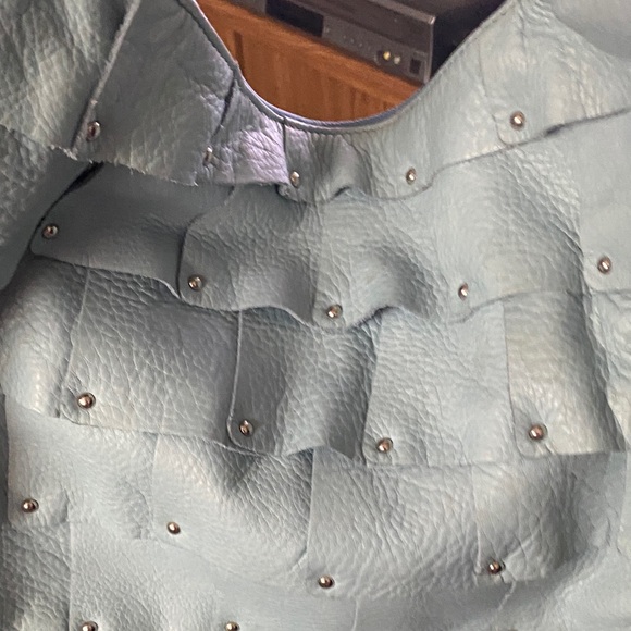 b. makowsky Woven Panel Studded Shoulder Bag - Light Blue - Picture 12 of 14